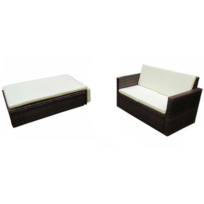 -Delige Loungeset Met Kussens Poly Rattan Bruin