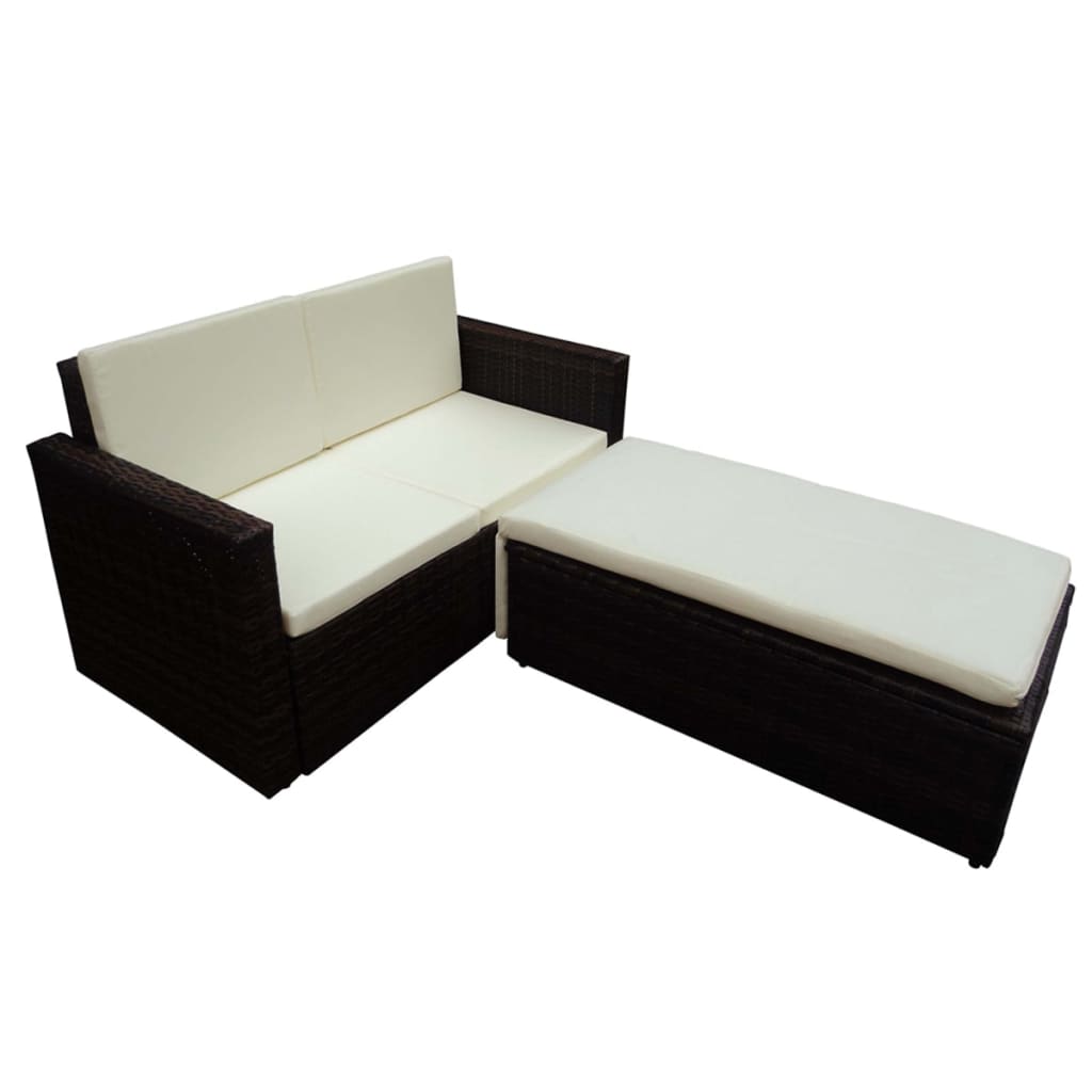 -Delige Loungeset Met Kussens Poly Rattan Bruin