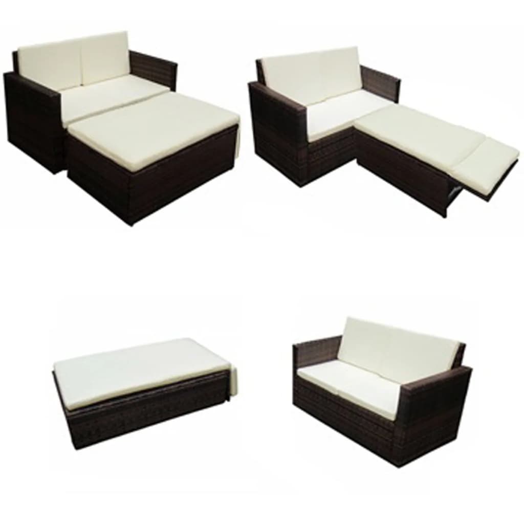 -Delige Loungeset Met Kussens Poly Rattan Bruin