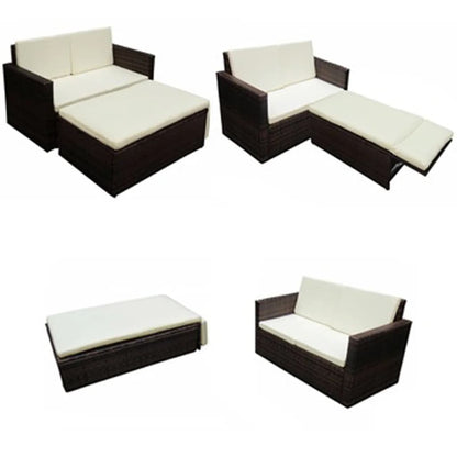 -Delige Loungeset Met Kussens Poly Rattan Bruin