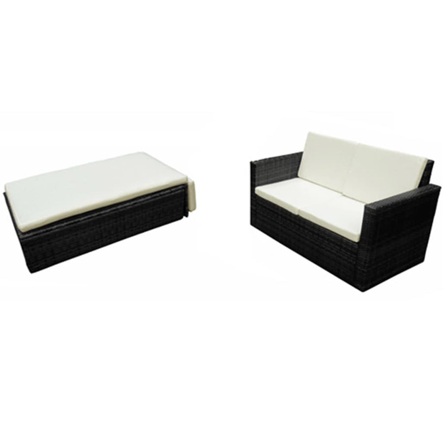 -Delige Loungeset Met Kussens Poly Rattan Zwart en wit