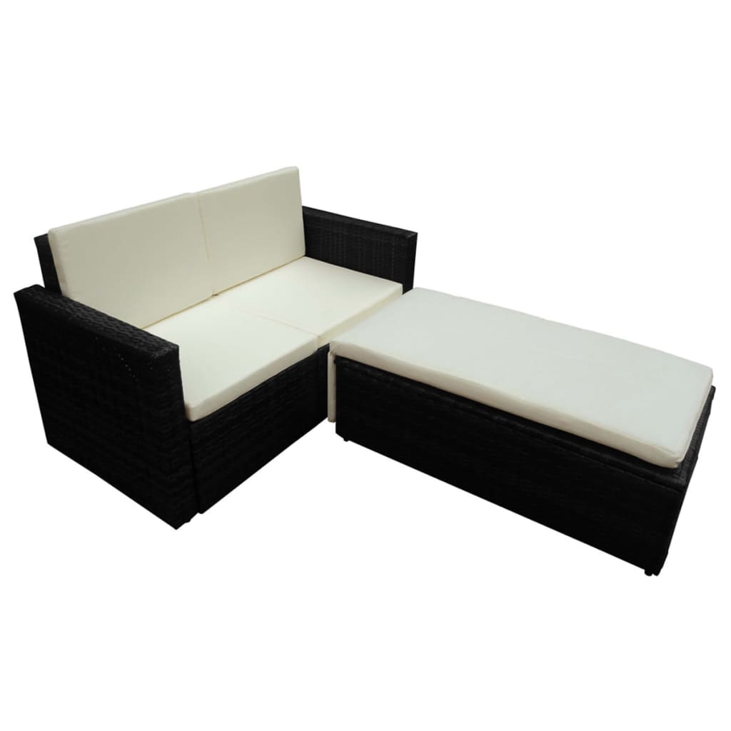-Delige Loungeset Met Kussens Poly Rattan Zwart en wit