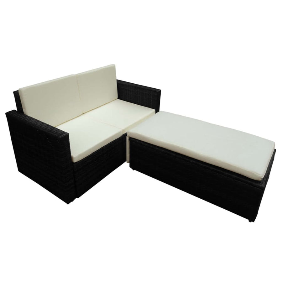 -Delige Loungeset Met Kussens Poly Rattan Zwart en wit
