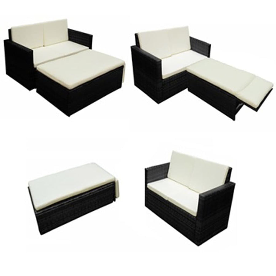 -Delige Loungeset Met Kussens Poly Rattan Zwart en wit
