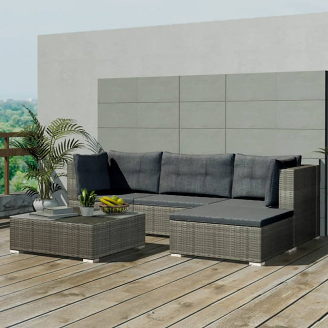 -Delige Loungeset Met Kussens Poly Rattan Grijs