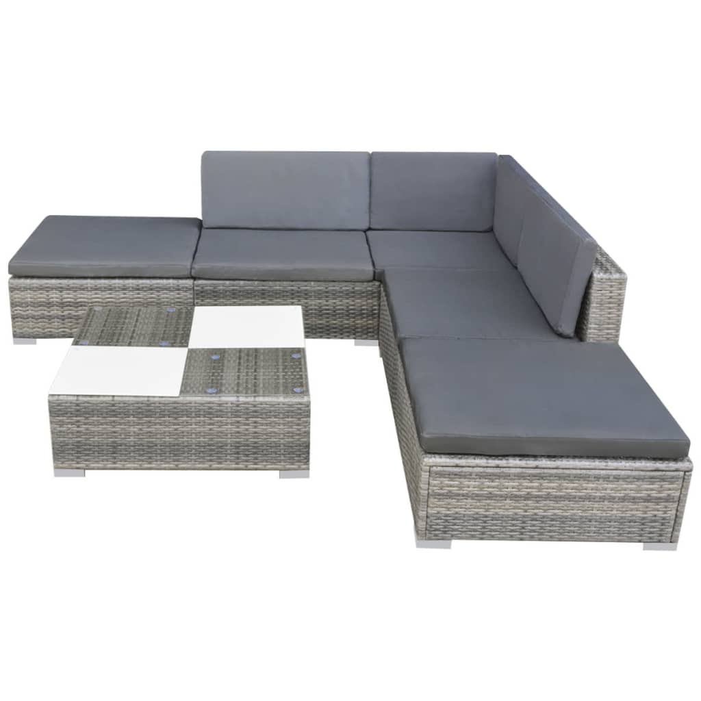 -Delige Loungeset Met Kussens Poly Rattan Grijs