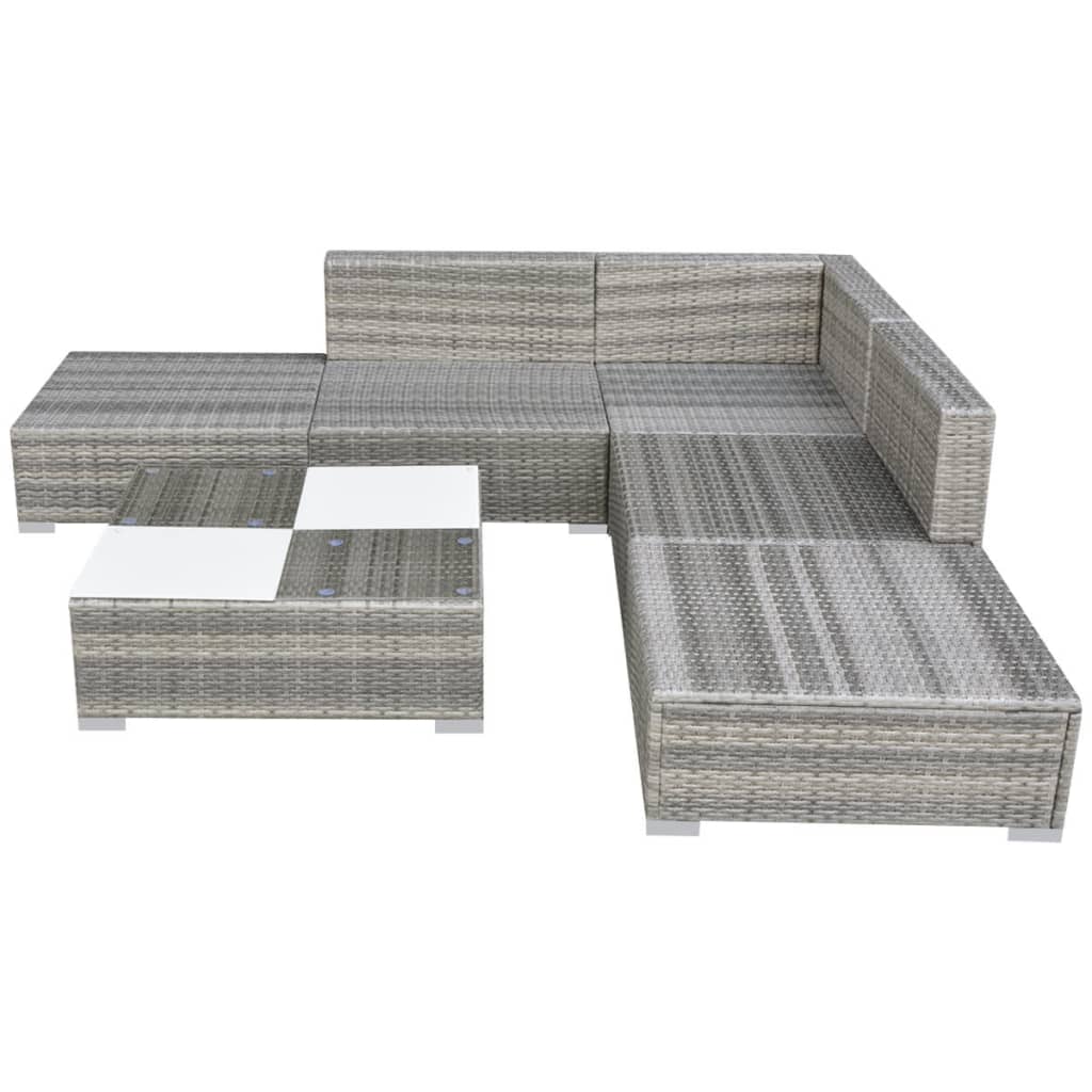 -Delige Loungeset Met Kussens Poly Rattan Grijs