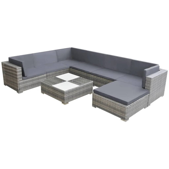 -Delige Loungeset Met Kussens Poly Rattan Grijs