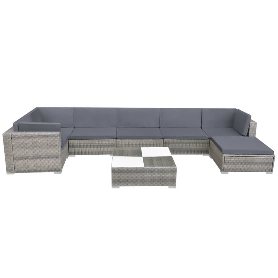 -Delige Loungeset Met Kussens Poly Rattan Grijs