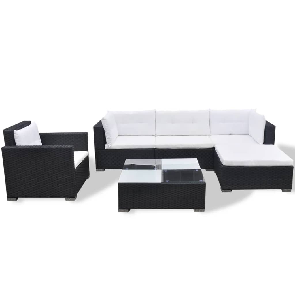 6-Delige Loungeset Met Kussens Poly Rattan Zwart