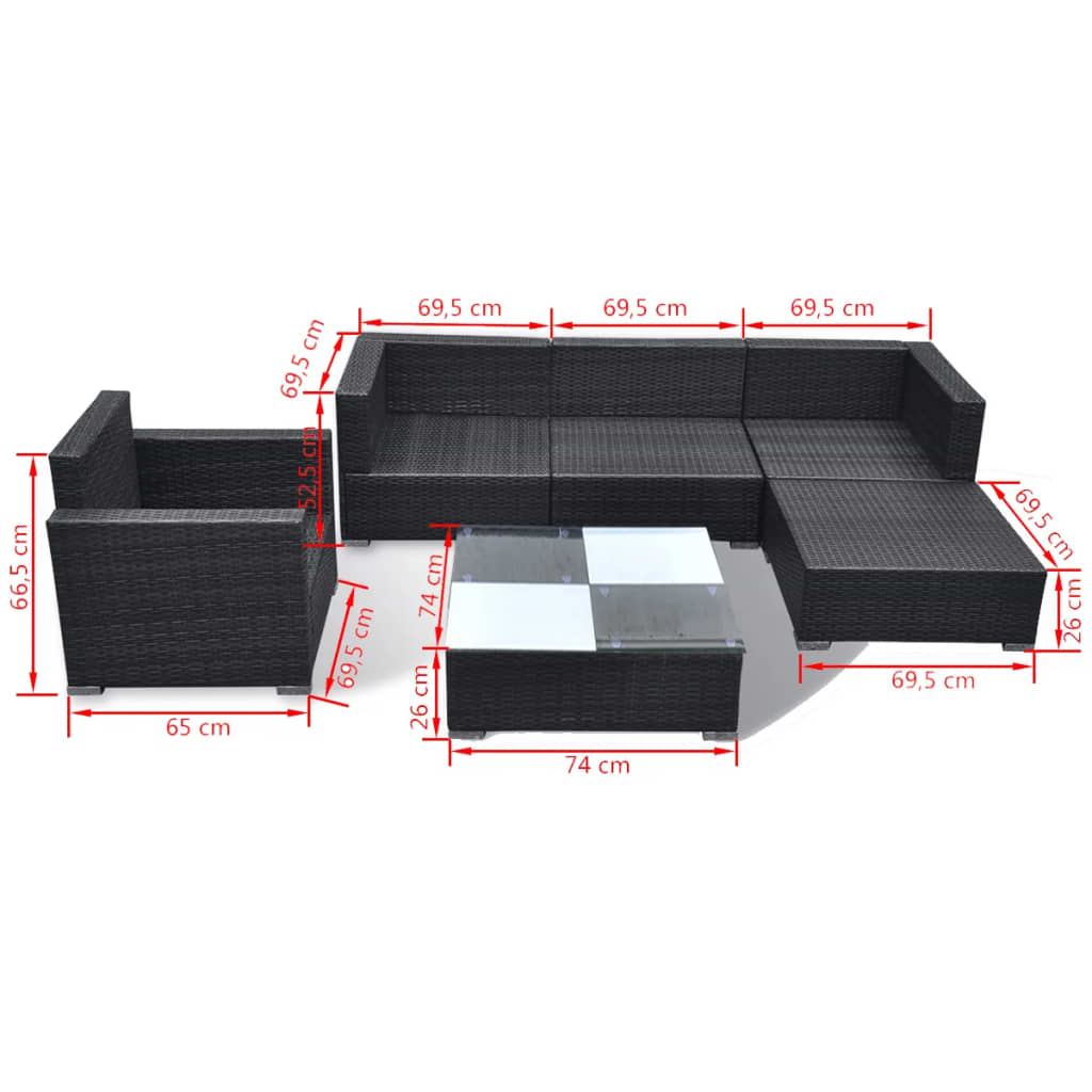 6-Delige Loungeset Met Kussens Poly Rattan Zwart