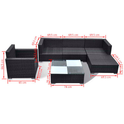 6-Delige Loungeset Met Kussens Poly Rattan Zwart