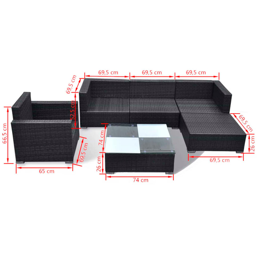 6-Delige Loungeset Met Kussens Poly Rattan Zwart