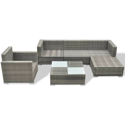 6-delige Loungeset met kussens poly rattan grijs