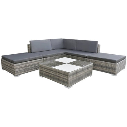 6-Delige Loungeset Met Kussens Poly Rattan Grijs