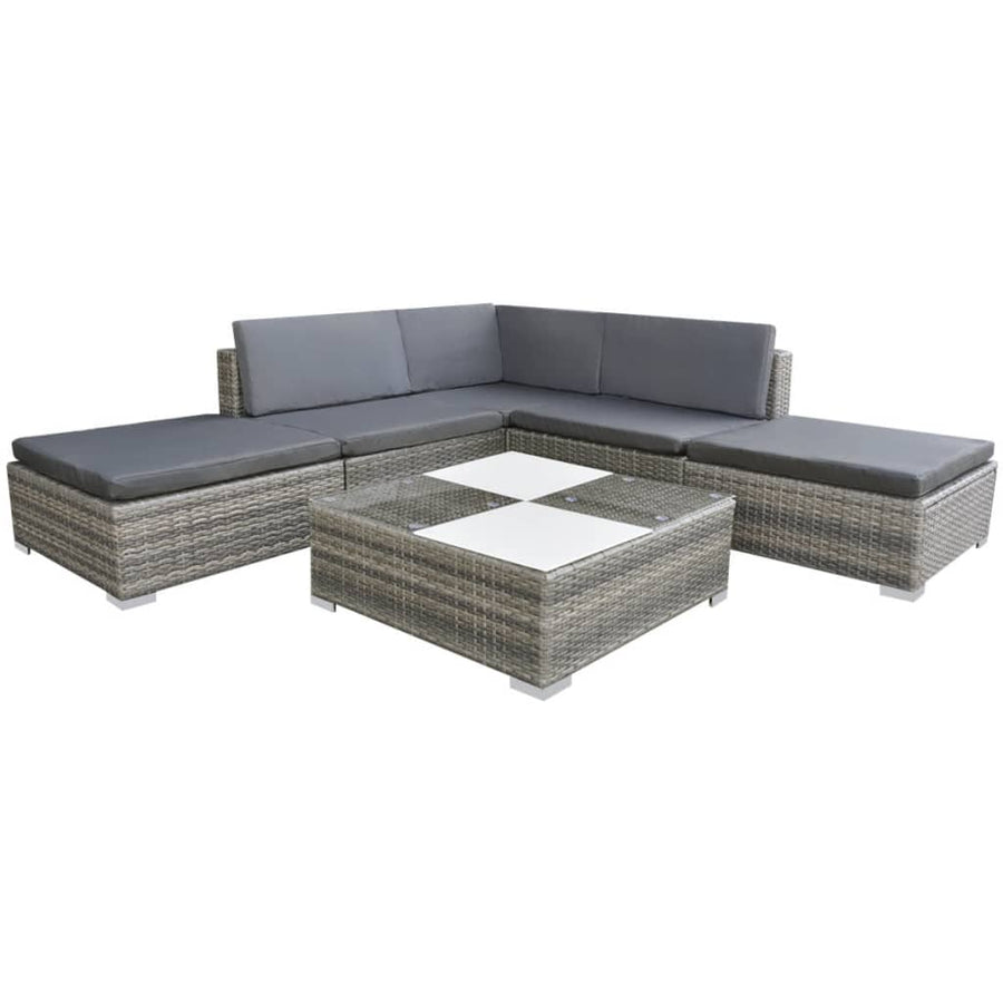 6-Delige Loungeset Met Kussens Poly Rattan Grijs