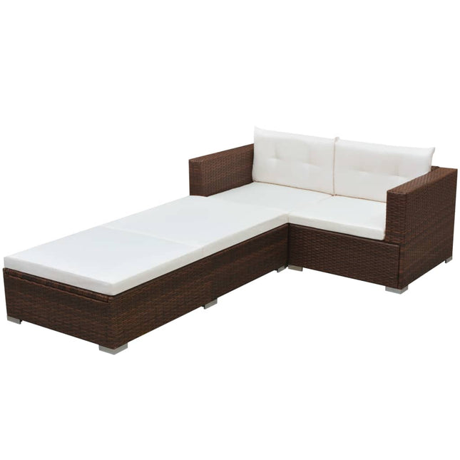 -Delige Loungeset Met Kussens Poly Rattan Bruin