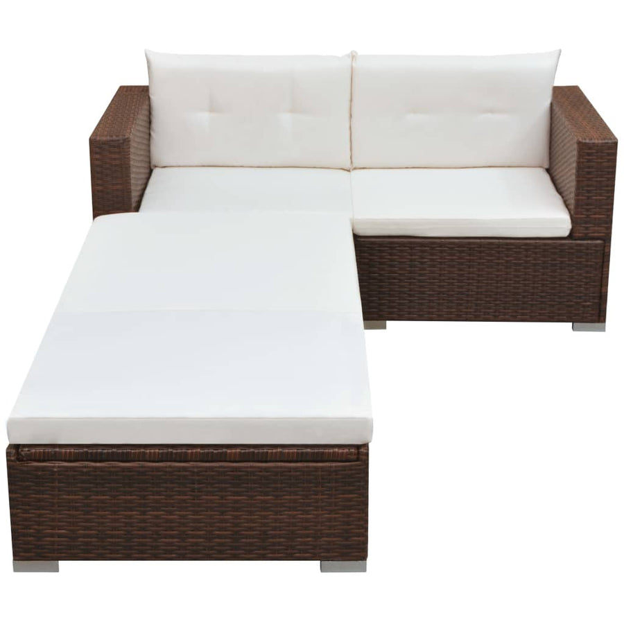 -Delige Loungeset Met Kussens Poly Rattan Bruin