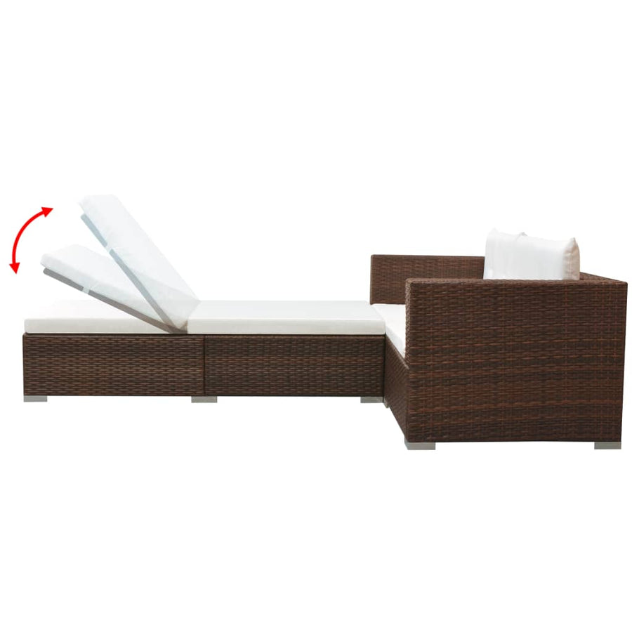 -Delige Loungeset Met Kussens Poly Rattan Bruin