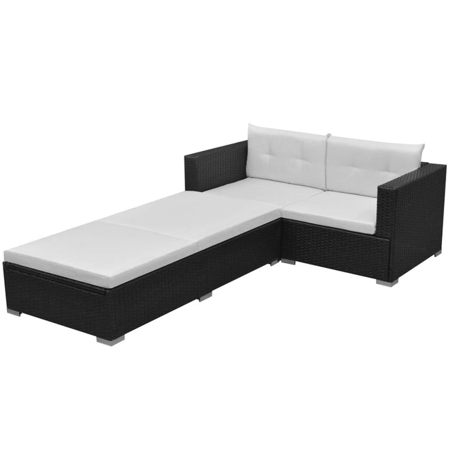 -Delige Loungeset Met Kussens Poly Rattan Zwart