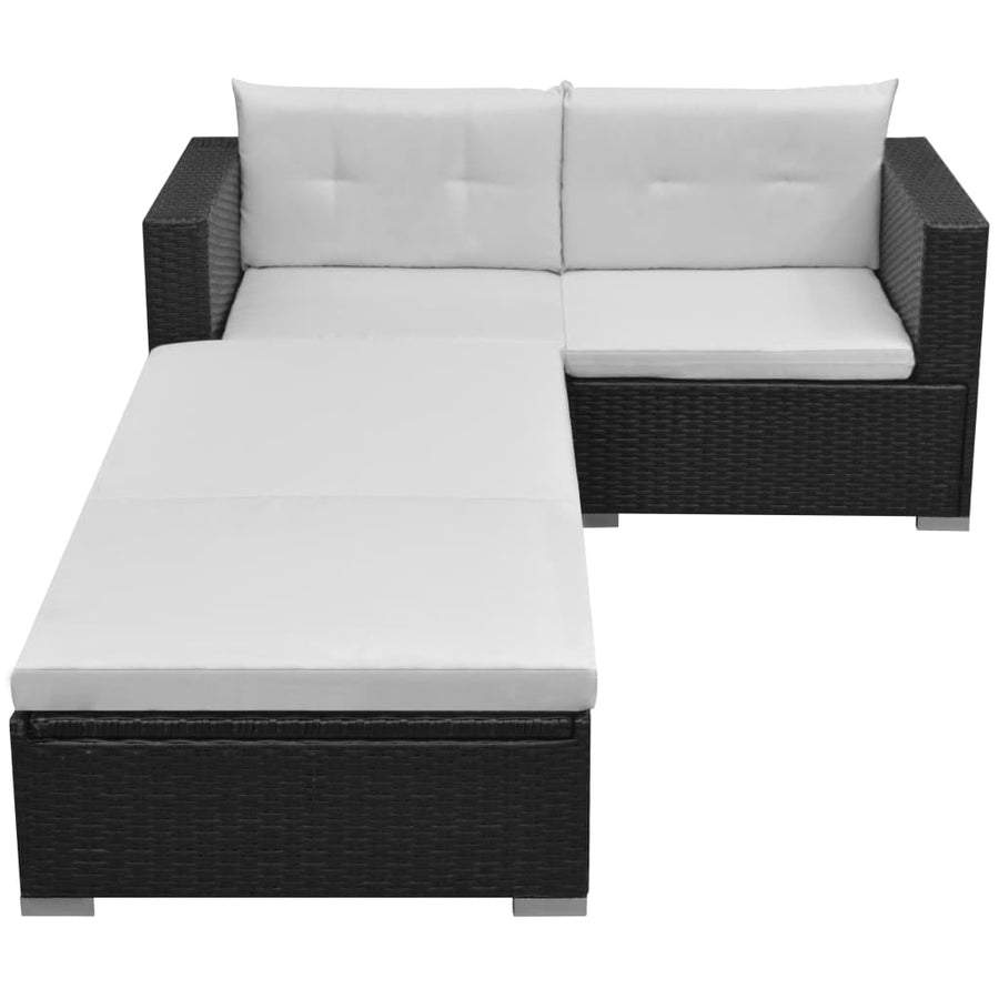 -Delige Loungeset Met Kussens Poly Rattan Zwart