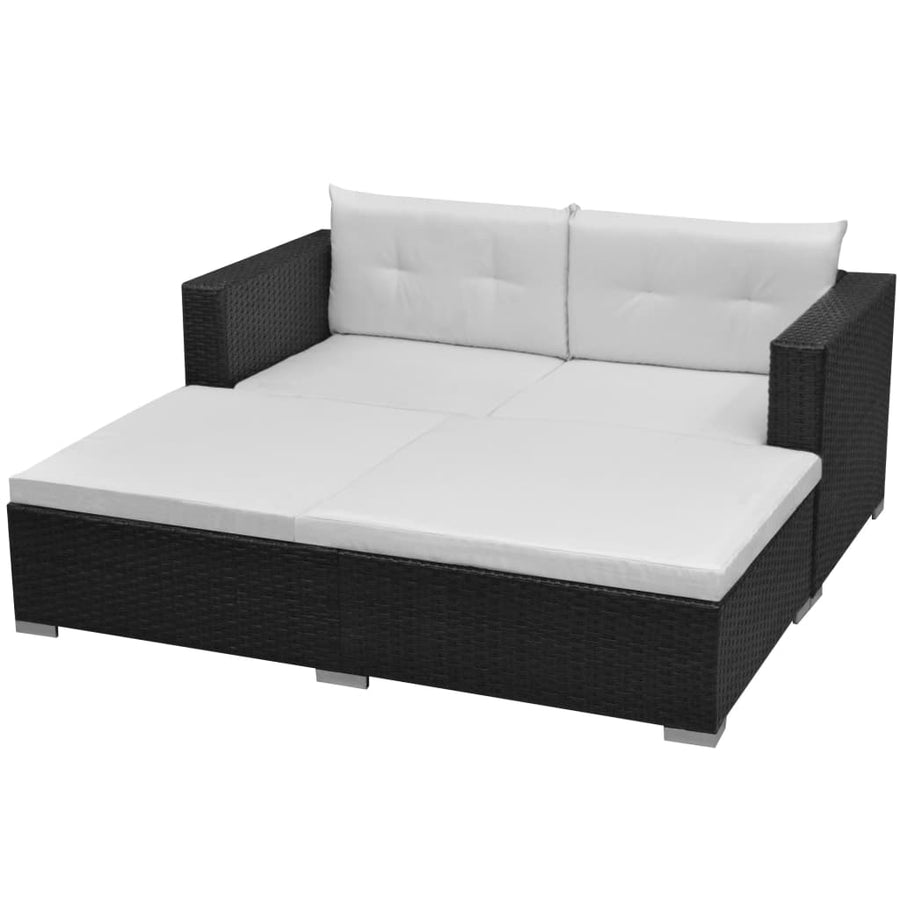 -Delige Loungeset Met Kussens Poly Rattan Zwart