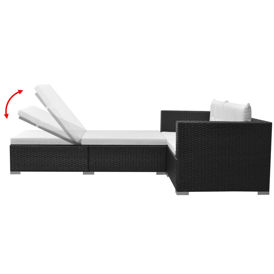 -Delige Loungeset Met Kussens Poly Rattan Zwart