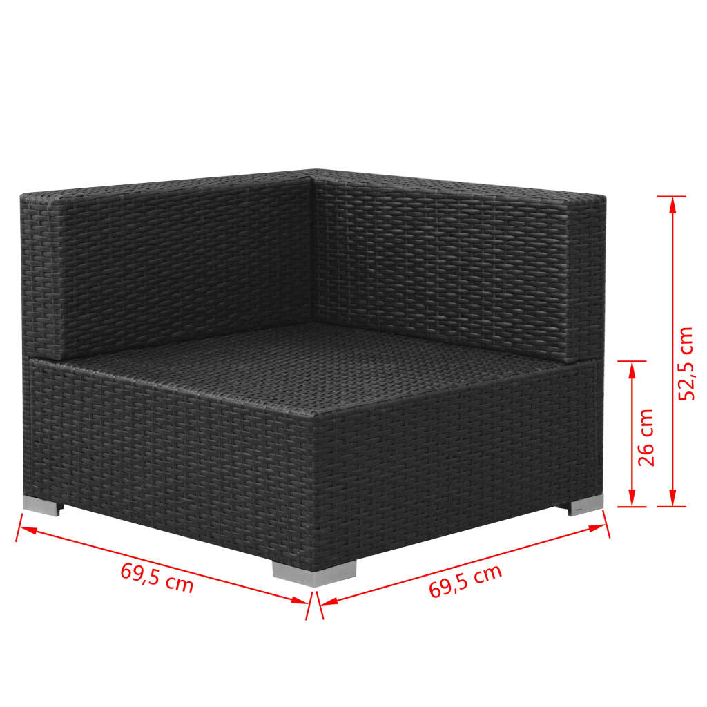 -Delige Loungeset Met Kussens Poly Rattan Zwart