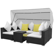 Loungeset Met Luifel Poly Rattan Zwart