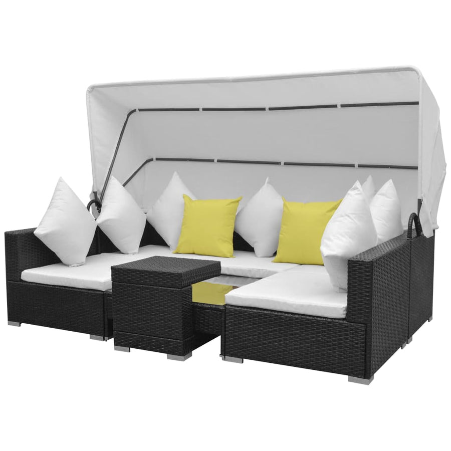 Loungeset Met Luifel Poly Rattan Zwart