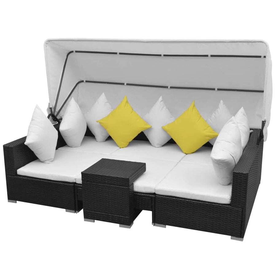 Loungeset Met Luifel Poly Rattan Zwart