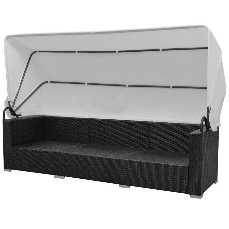 Loungeset Met Luifel Poly Rattan Zwart