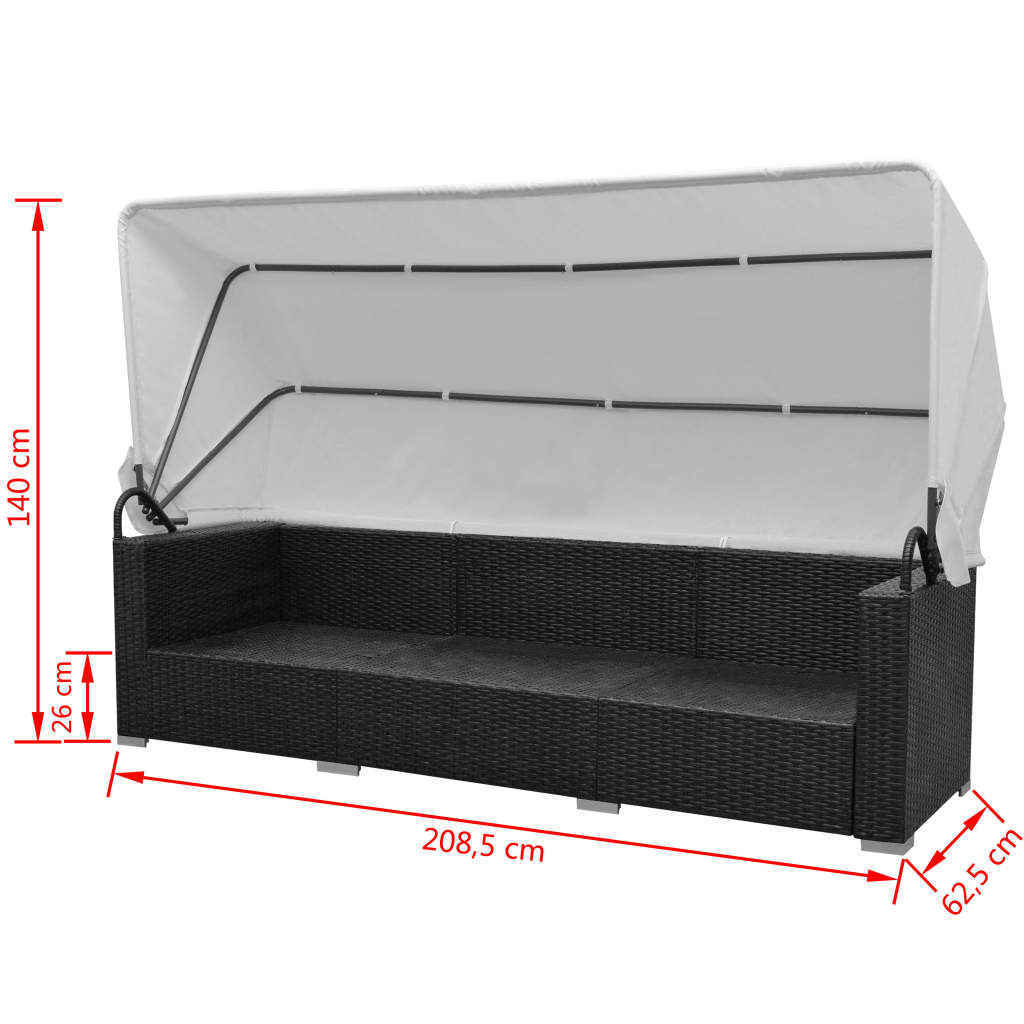 Loungeset Met Luifel Poly Rattan Zwart