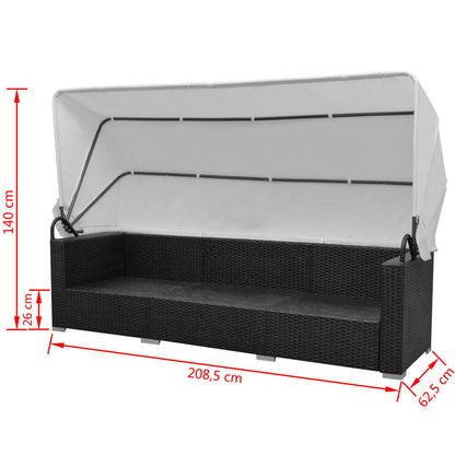 Loungeset Met Luifel Poly Rattan Zwart