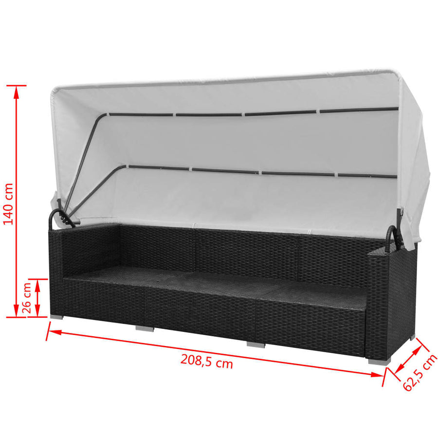 Loungeset Met Luifel Poly Rattan Zwart
