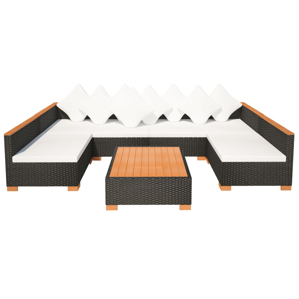 7-Delige Loungeset Met Kussens Poly Rattan Zwart 2x hoek + 4x midden + Tafel