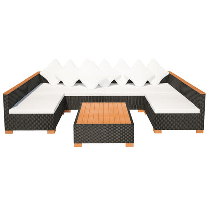 7-Delige Loungeset Met Kussens Poly Rattan Zwart 2x hoek + 4x midden + Tafel