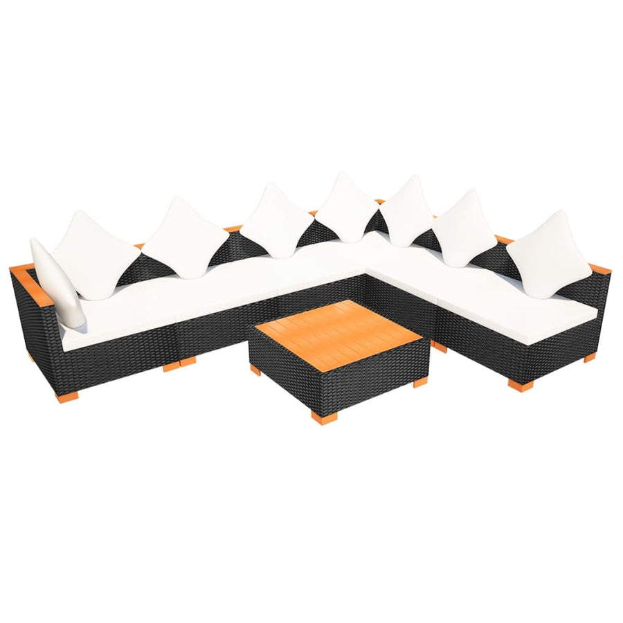 7-Delige Loungeset Met Kussens Poly Rattan Zwart 2x hoek + 4x midden + Tafel