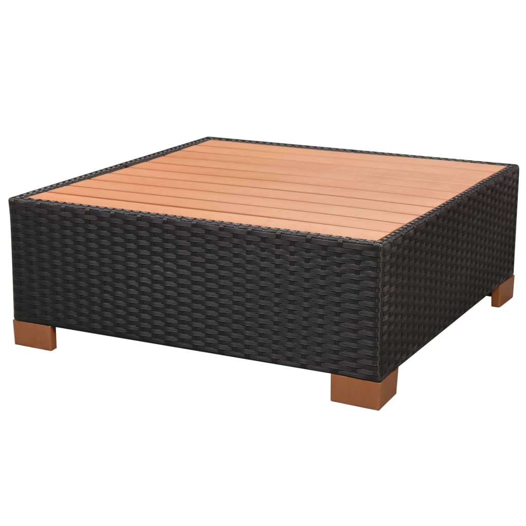 7-Delige Loungeset Met Kussens Poly Rattan Zwart 2x hoek + 4x midden + Tafel