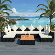 7-Delige Loungeset Met Kussens Poly Rattan Zwart 2x hoek + 4x midden + Tafel