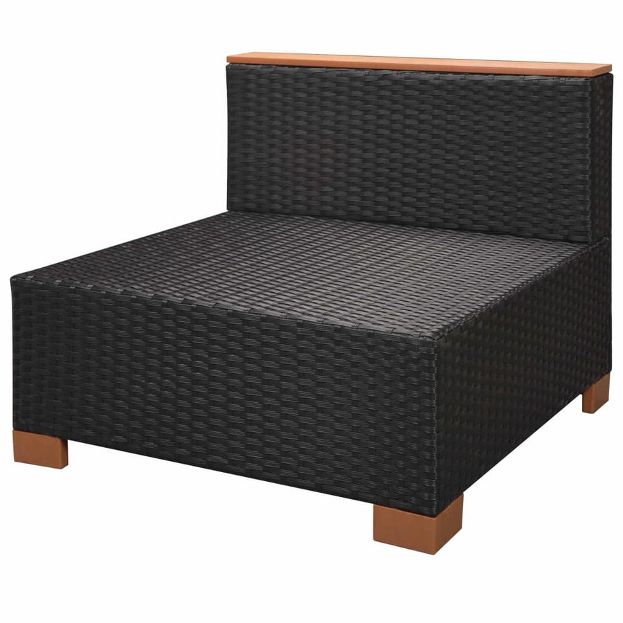 9-delige Loungeset met kussens poly rattan zwart