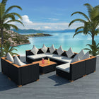 9-piece lounge set with cushions poly rattan black