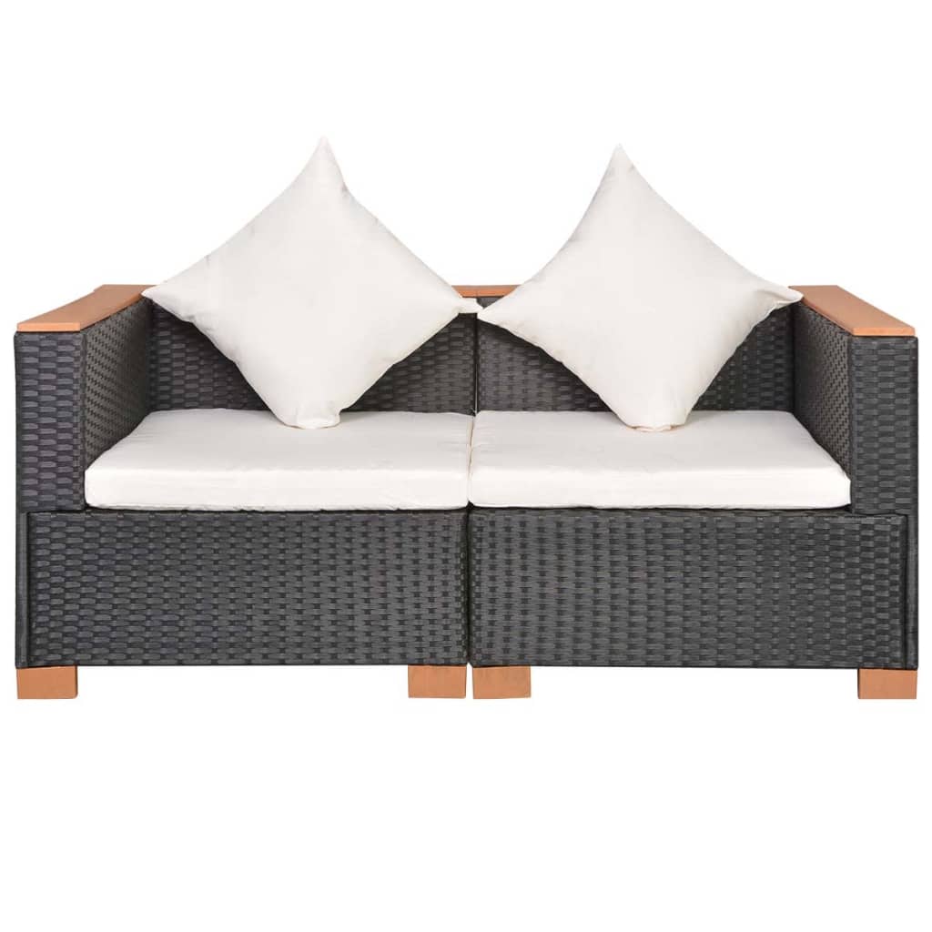 Tuinbank Poly Rattan Zwart Hoekbank (2 st)