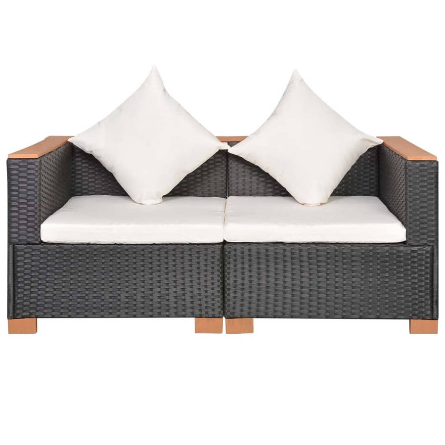 Tuinbank Poly Rattan Zwart Hoekbank (2 st)