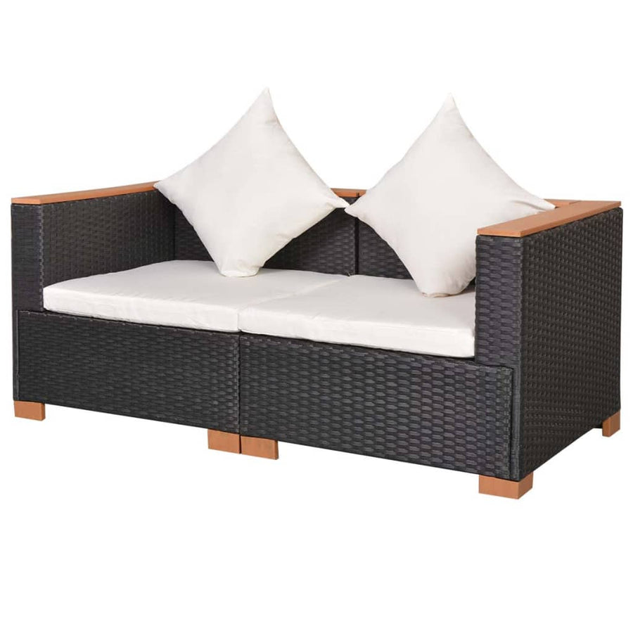 Tuinbank Poly Rattan Zwart Hoekbank (2 st)