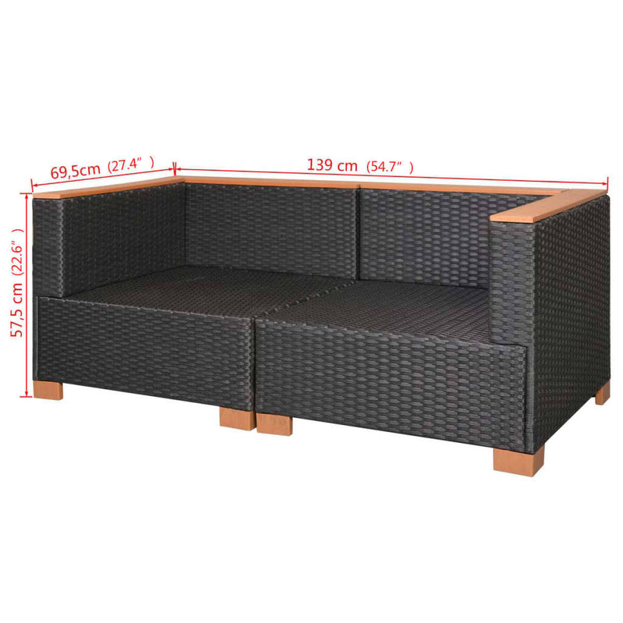 Tuinbank Poly Rattan Zwart Hoekbank (2 st)