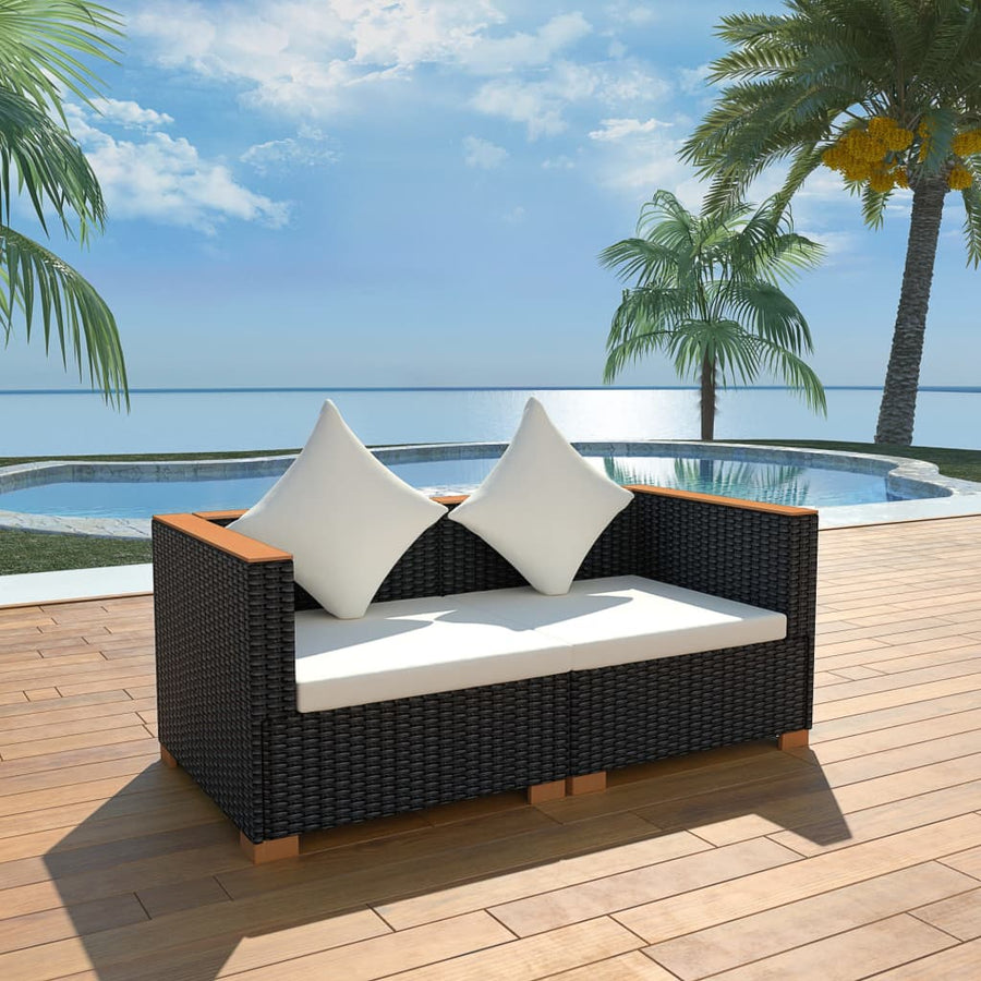Tuinbank Poly Rattan Zwart Hoekbank (2 st)