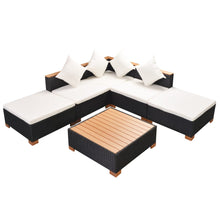 6-Delige Loungeset Met Kussens Poly Rattan Zwart hoek + 2x midden + 2x voetensteun + Tafel