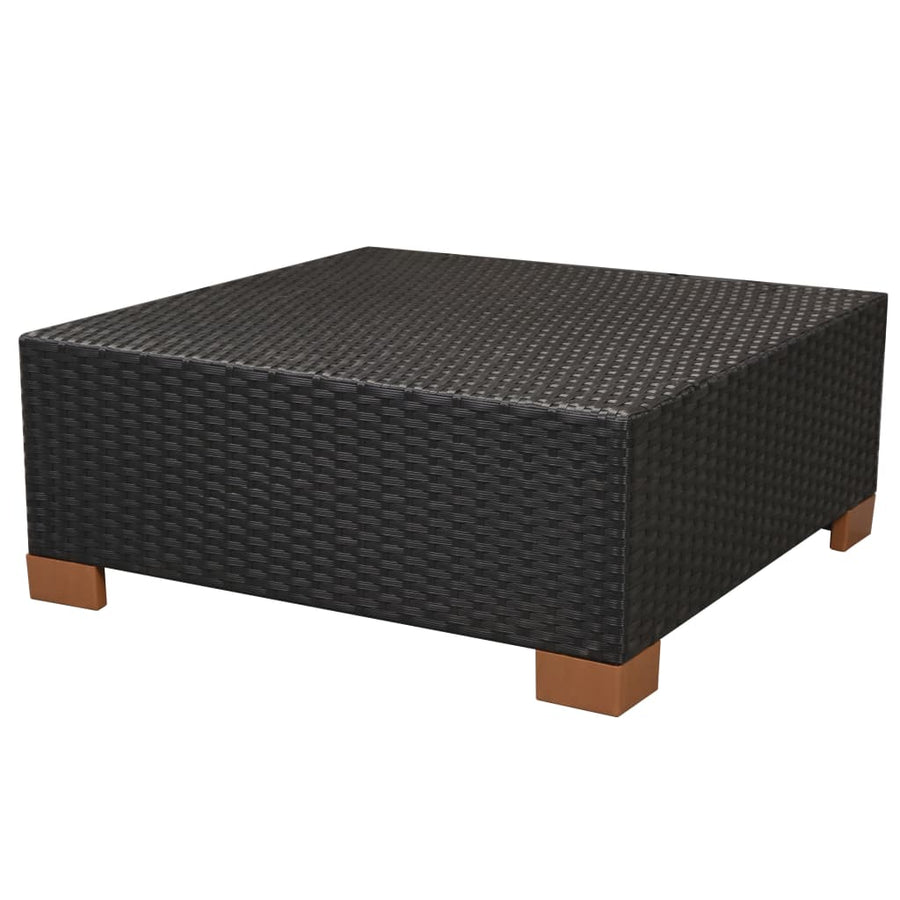 6-Delige Loungeset Met Kussens Poly Rattan Zwart hoek + 2x midden + 2x voetensteun + Tafel