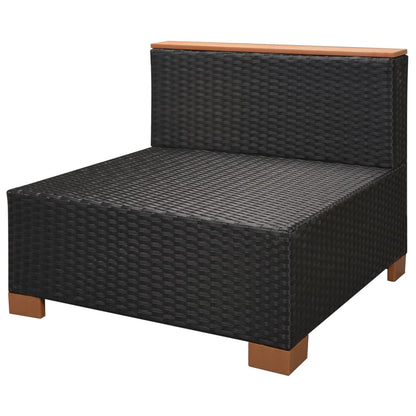 6-Delige Loungeset Met Kussens Poly Rattan Zwart hoek + 2x midden + 2x voetensteun + Tafel